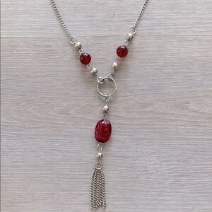 Elegant Red Silver Layered Spring Festival Necklace Glass Beads